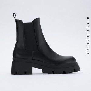 Zara low heel lug sole ankle boots black new
